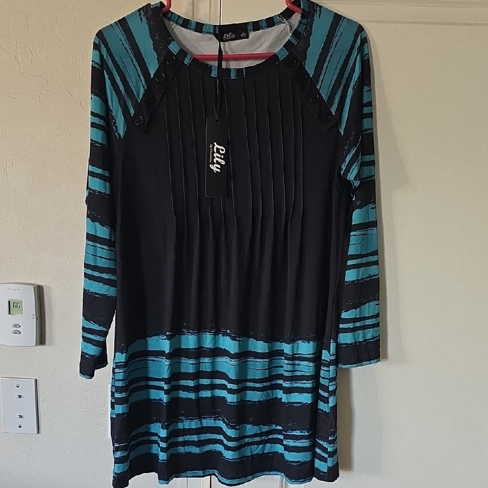 Lily Black and Teal Striped Long Sleeve Top
